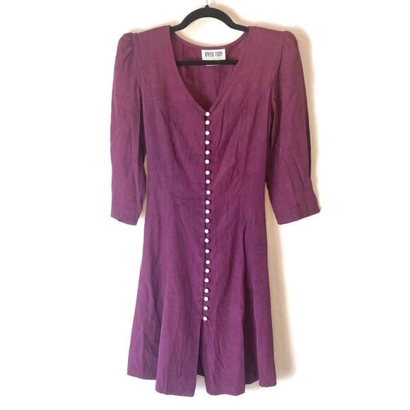 Byer Too! Vintage Purple Lace Up Back Pearl Button Dress Size 5 - Picture 1 of 7